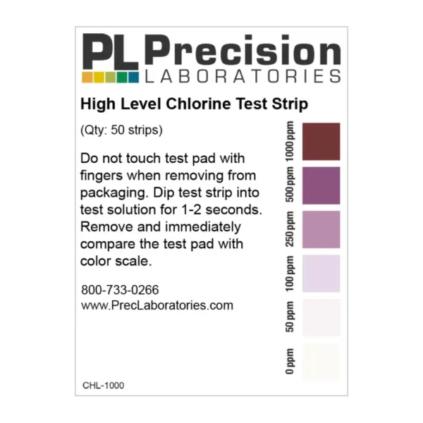 High Level Chlorine strips 0-1000 ppm 50pk (free) - Billede 2