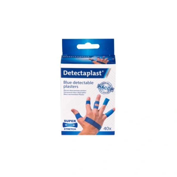Detekterbar plaster, blå, mix 5 størrelser, 40 stk. i box